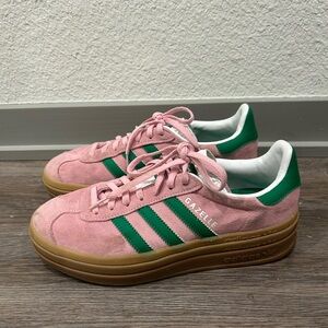 Adidas Gazelle Pink Suede with Green Stripes